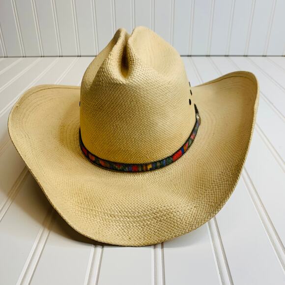 Miller Bros Western Hat Straw Beads Horsehair  Banded Sz 6 7/8 - Picture 2 of 11